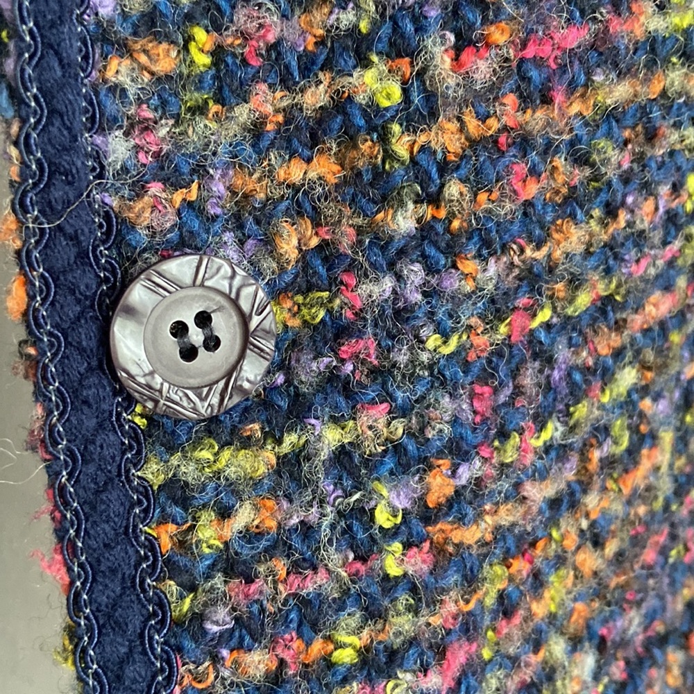 Tribal boucle tweed jacket wool woven blazer navy blue pink Chanel vibes 10 - Picture 4 of 14